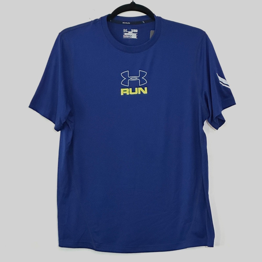Under Armour Mens Shirt XL Blue HeatGear UA Running Short Sleeve Graphic NEW
